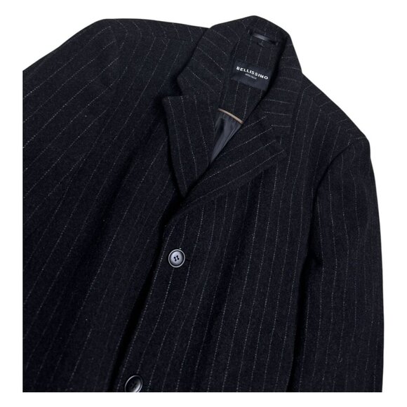 BELLISSIMO Wool Cashmere Luxury Designer Winter Business Long Pea Coat  Mens XL - Picture 5 of 8